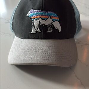 Black and Gray Kids Patagonia Hat with Bear Design